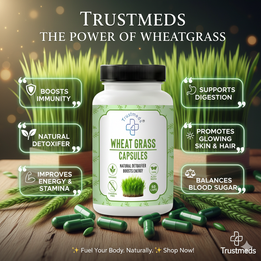 Trustmeds Wheat Grass Capsules - Natural Detoxifier & Energy Booster (60 Caps) view 4